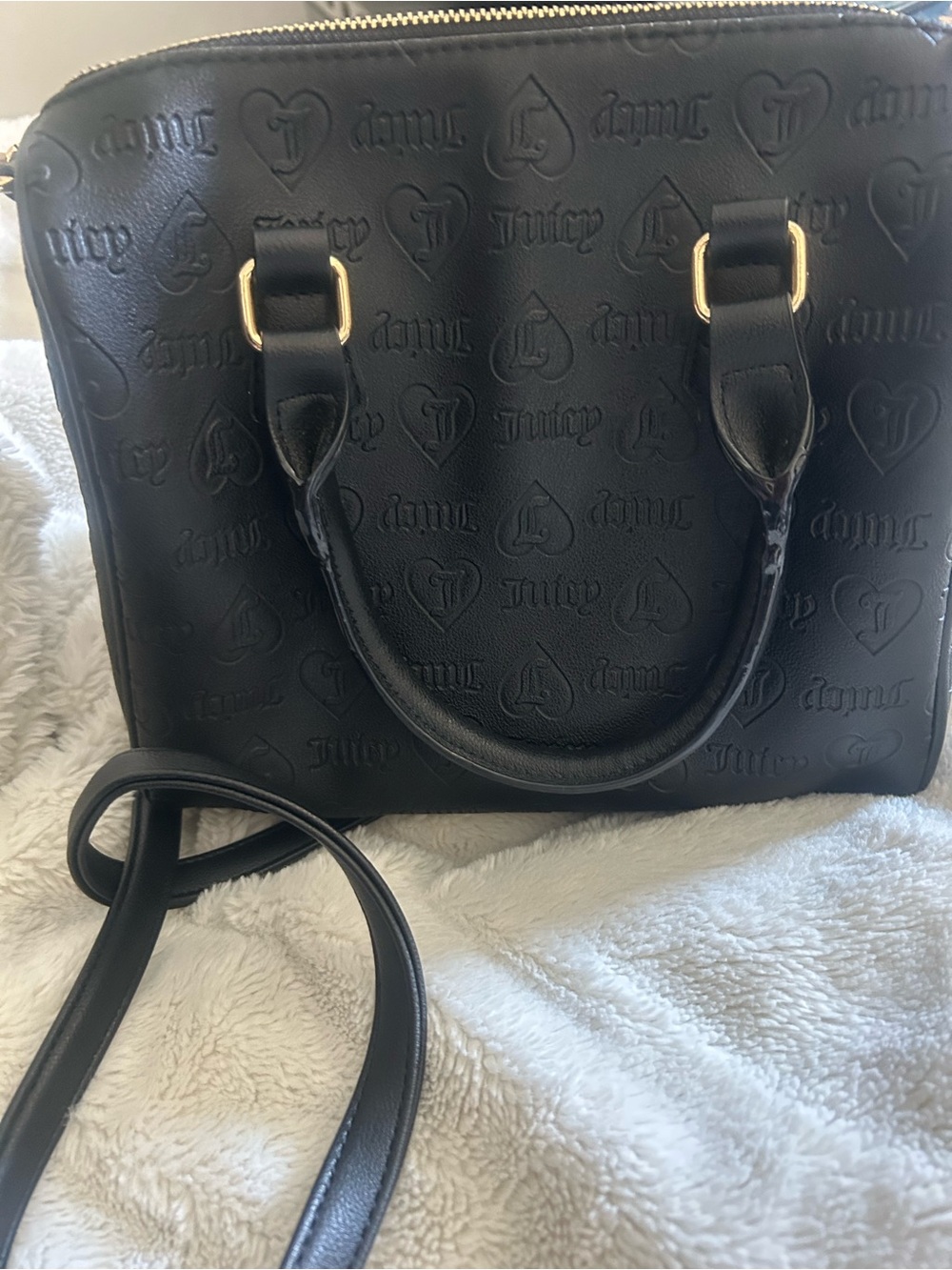 Juicy Couture Black Embossed Satchel with Heart Charm - Picture 3 of 6